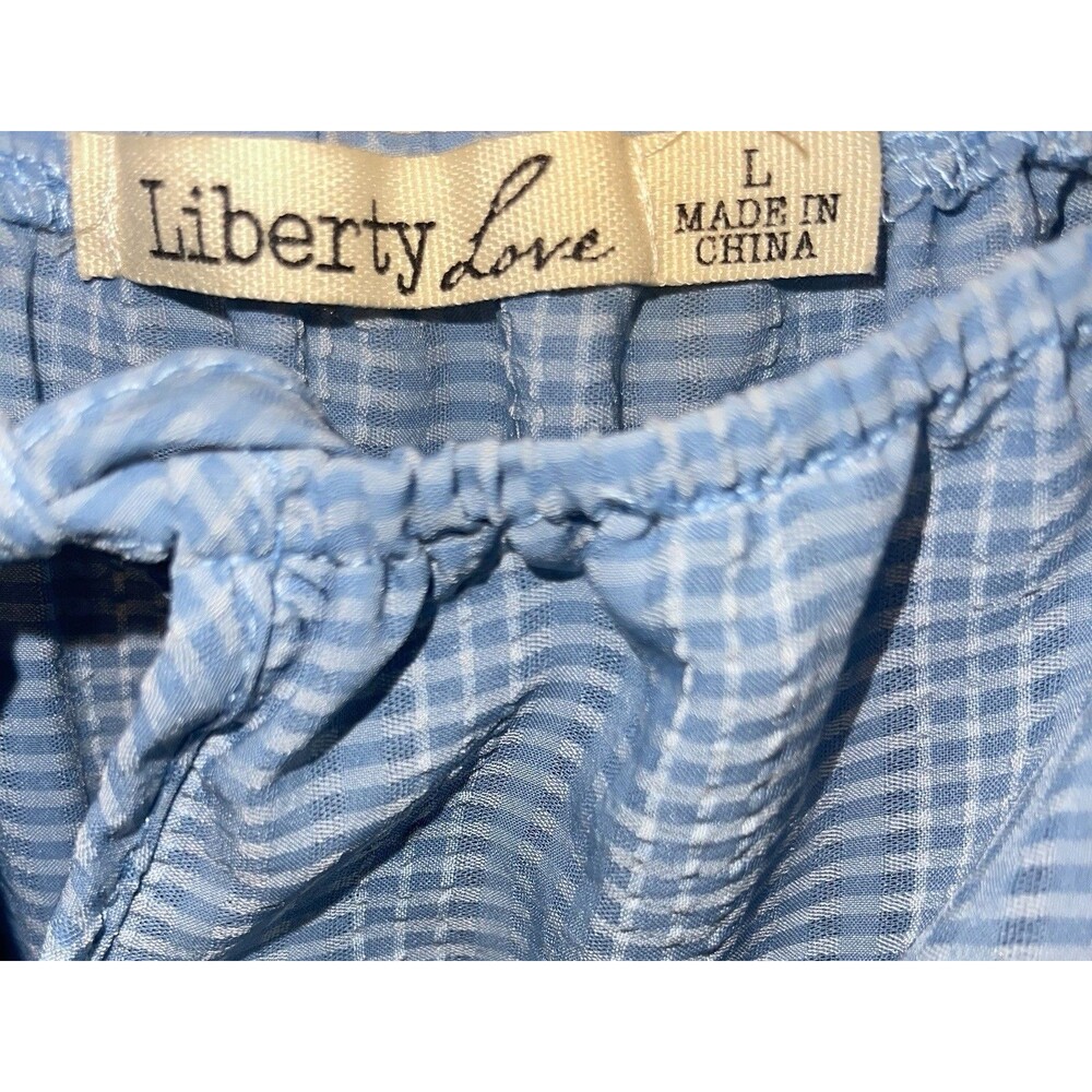 Blue Gingham Smocked Babydoll Dress Puff Sleeve Tiered Cottagecore Size L - Picture 3 of 6